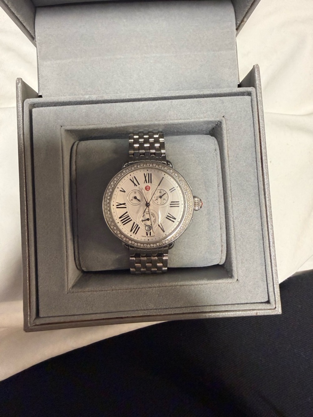 Michele Silver Stainless Steel Roman Numeral Dial Watch